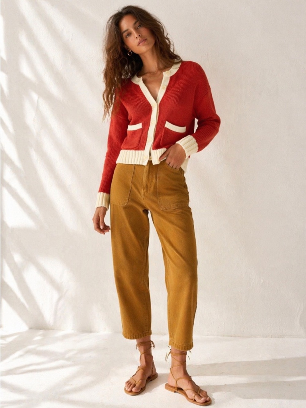 Alex Mill Nico Cardigan Chili Ivory Cotton Knit Cropped Button Front S